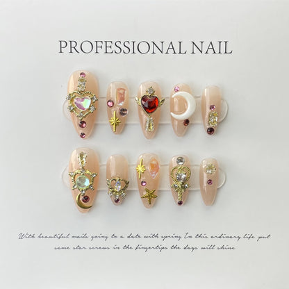 Sailor Moon Charm| Long Coffin Manicure| Handmade Press on Nails H72