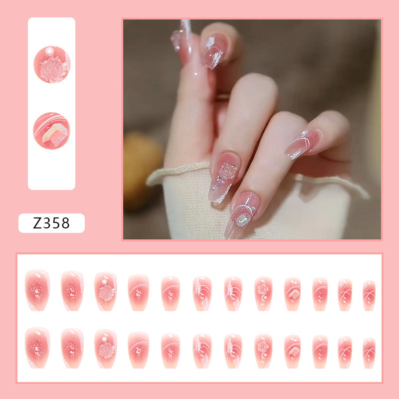 Fancy Pink 3D Flower| Long Coffin Manicure | Press on Nail