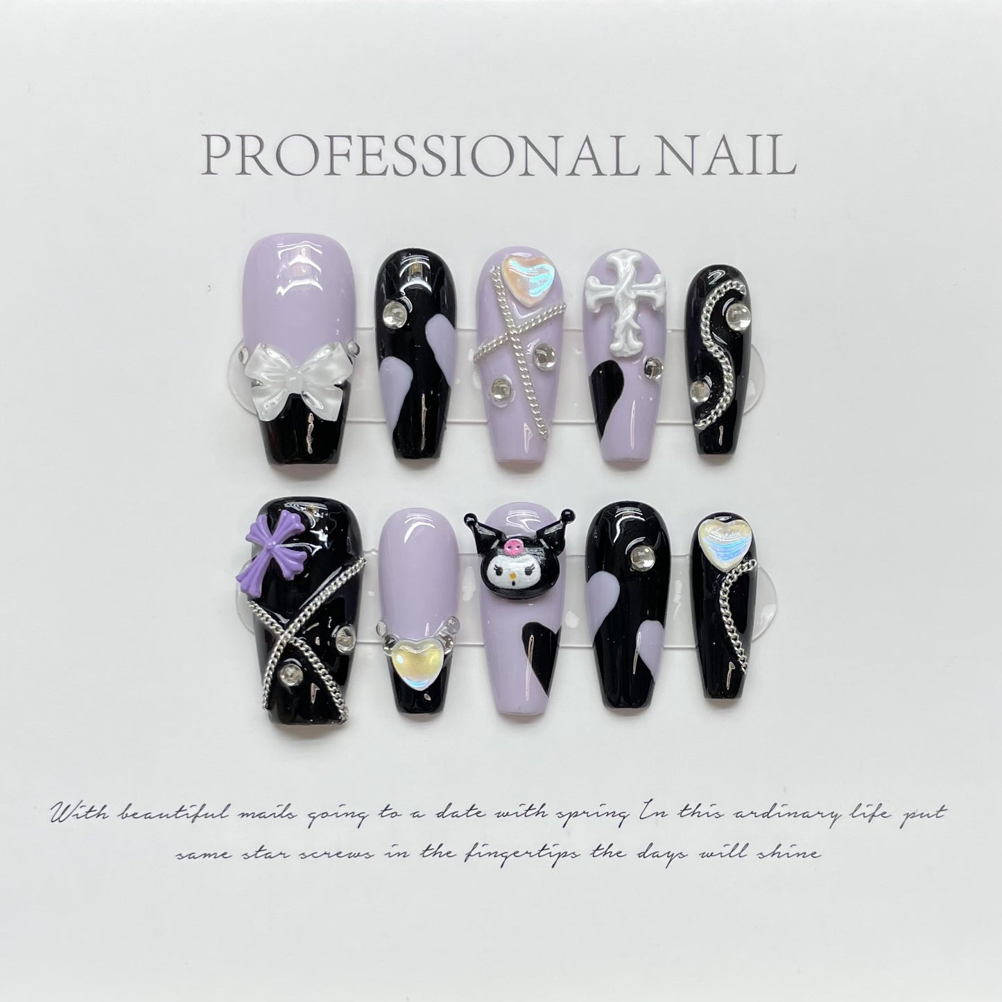 Kuromi Enchantment| Long Coffin Manicure  | Handmade Press on Nails H302