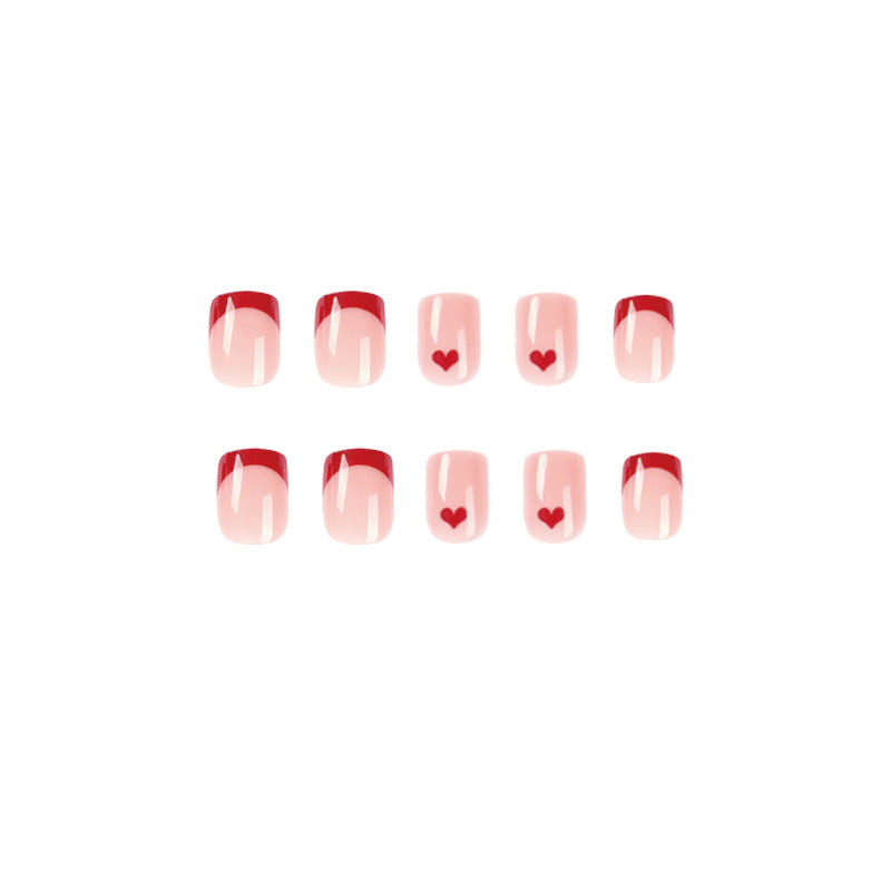 Scarlet French| Short Squoval Manicure | Press On Nails N401