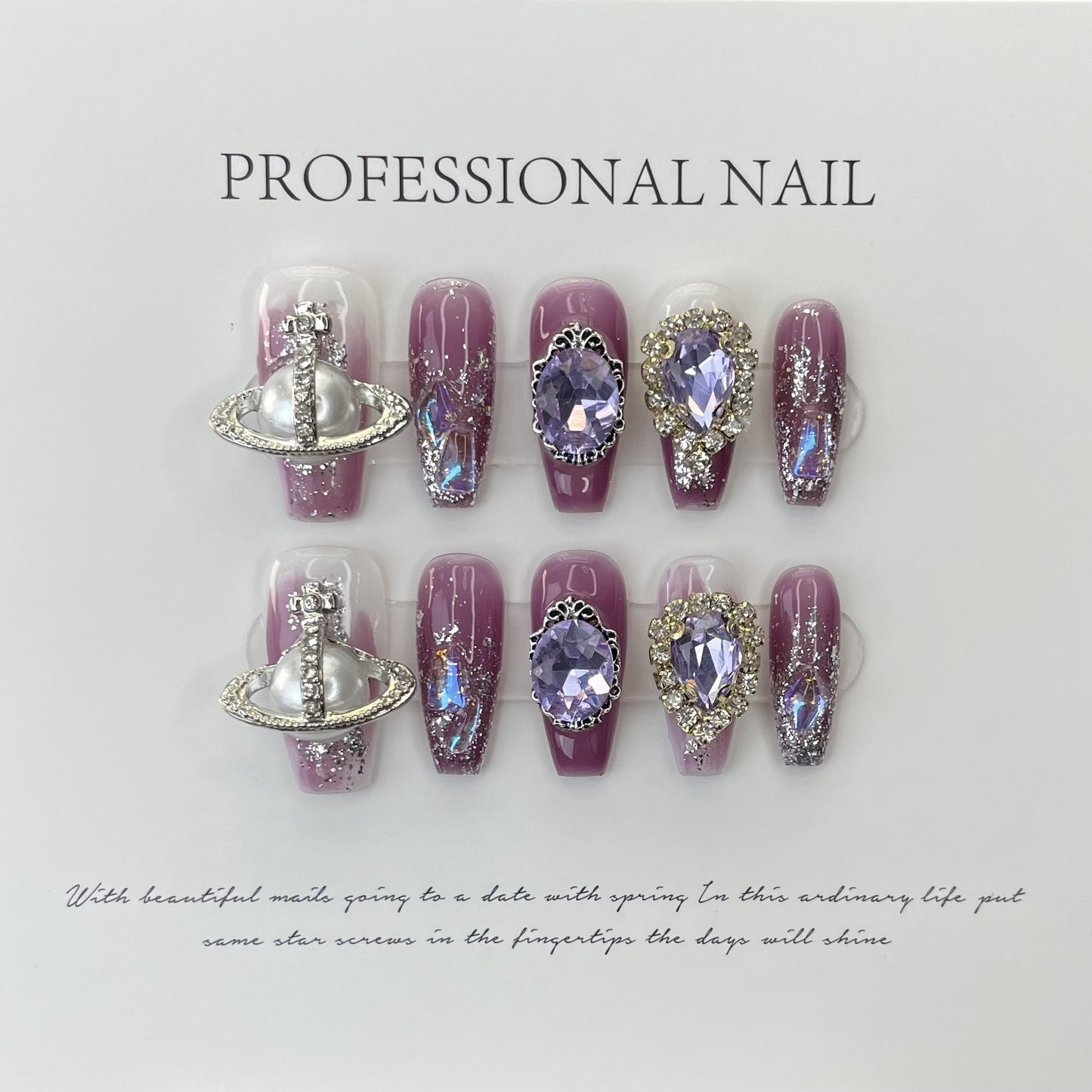 Royal Amethyst| Long Coffin Manicure| Handmade Press on Nails H285