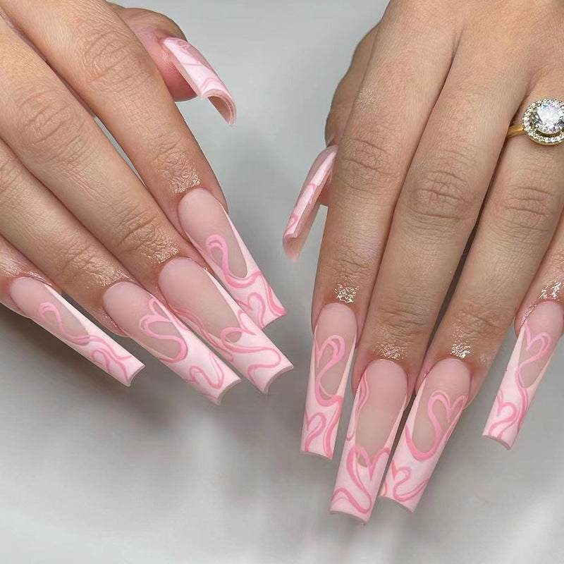 Love in Pink | Long Coffin Manicure | Press On Nails N595