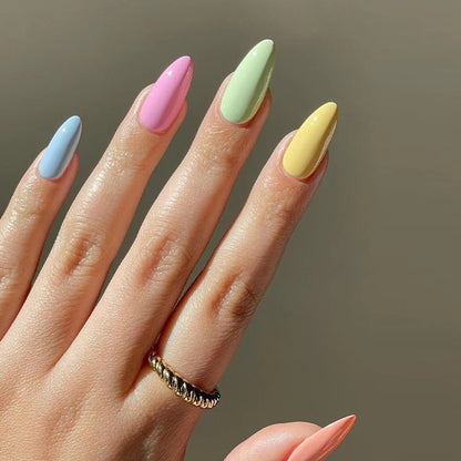 Soft Hues of Rainbow| Medium Almond Manicure | Press On Nails N462