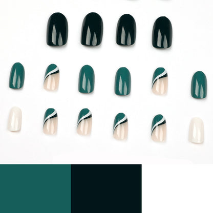 Evergreen Swirl | Medium Almond Manicure | Press On Nails N642