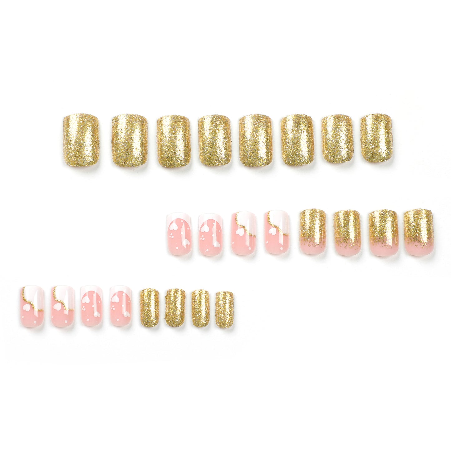 Pink Gold Passion | Medium Squoval Manicure | Press On Nails N608