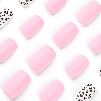 Pink Leopard Stripes| Medium Squoval Manicure | Press On Nails N435