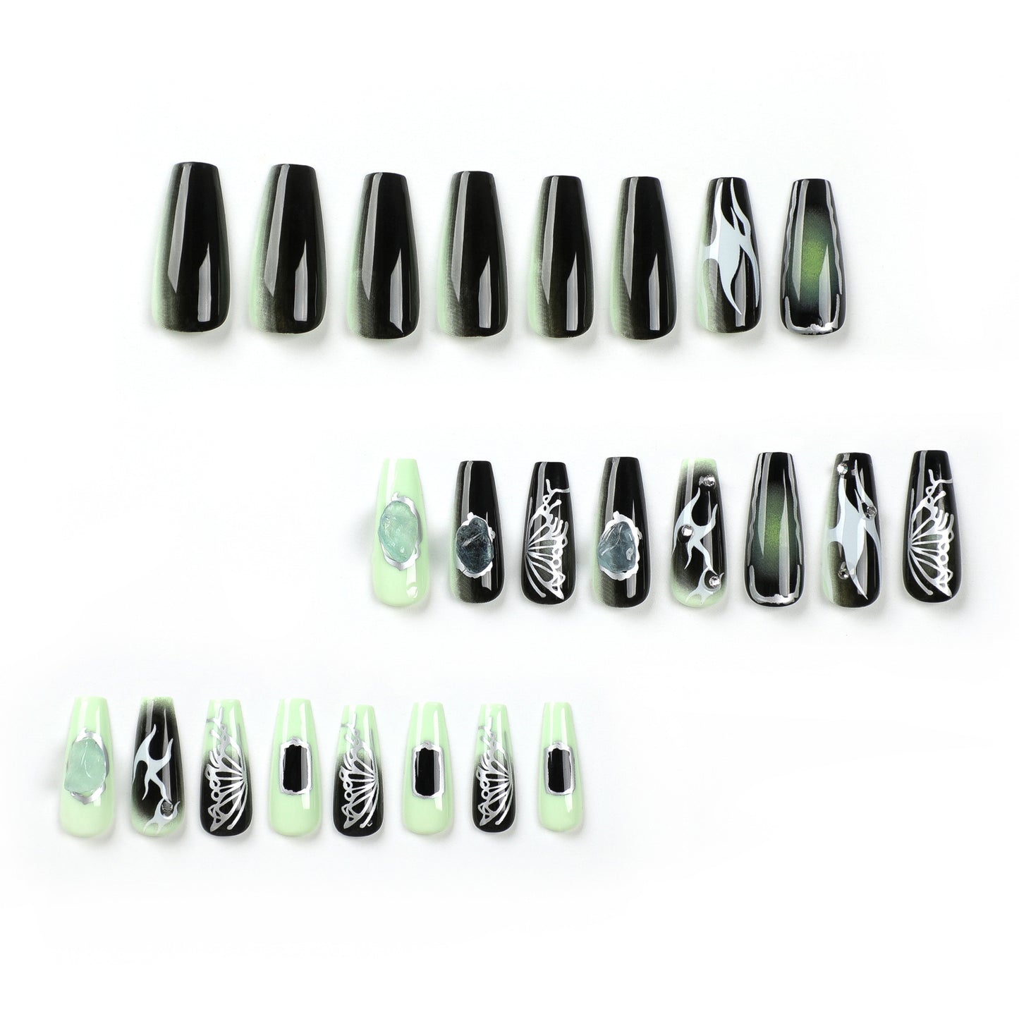 Neon Green Night Wings| Long Coffin Manicure | Press On Nails N626