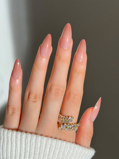 Peachy Sparkle | Medium Almond Manicure | Press On Nails N567