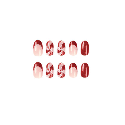 Ruby Glitz Swirls| Medium Almond Manicure | Press On Nails N431