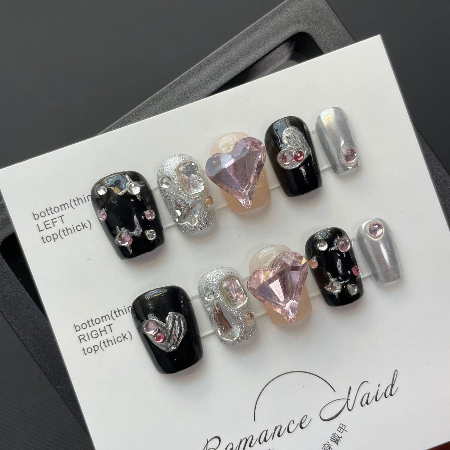 Y2K BlackPink Heart| Long Short Coffin Manicure|Handmade Press on Nails H171