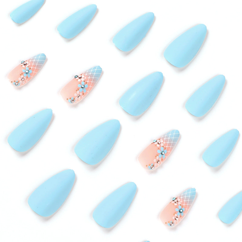 Heavenly Petals in Blue| Medium Almond Manicure | Press On Nails N548