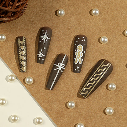 Snowflurry Gingered Gift | Long Coffin Manicure | Press On Nails N504