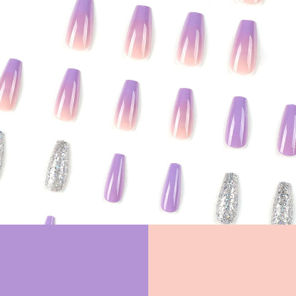 Lilac Sparkle| Long Coffin Manicure  | Press On Nails N352