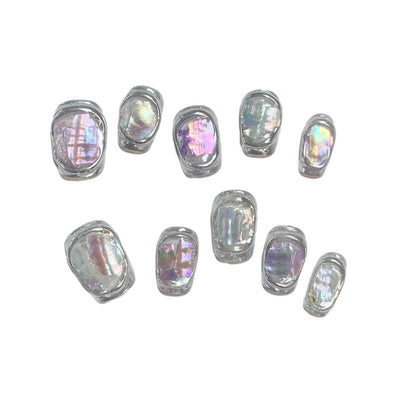 Opalescent Brilliance | Short Squoval Manicure | Handmade Press On Nails H107