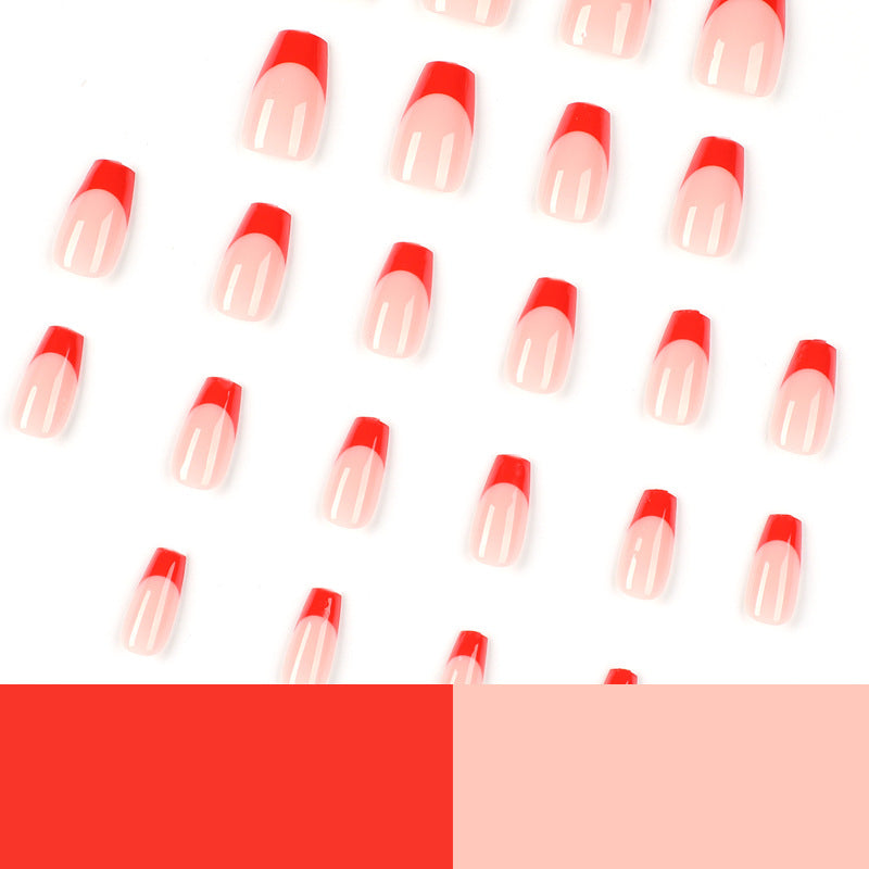 Bold Ruby French| Medium Coffin Manicure | Press On Nails N680