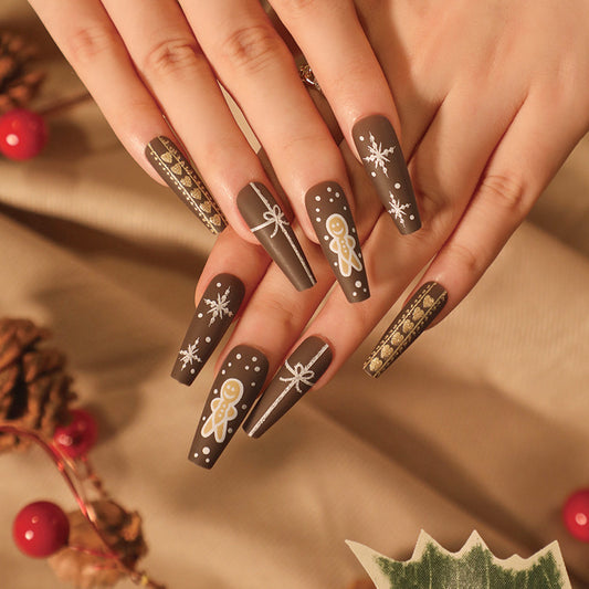 Snowflurry Gingered Gift | Long Coffin Manicure | Press On Nails N504