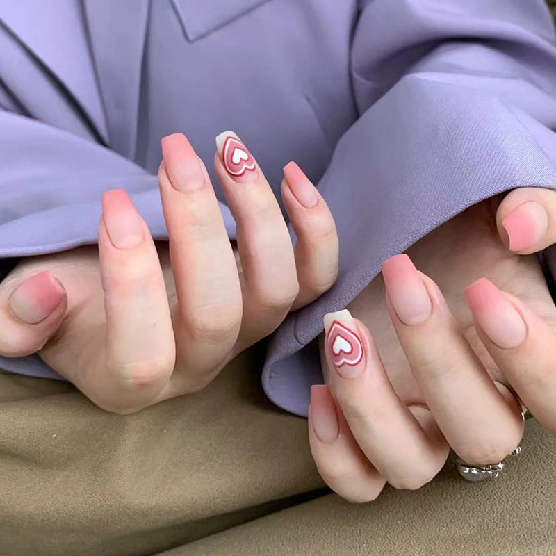 Matte Y2K Pink Hearts | Long Coffin Manicure  | Press On Nails