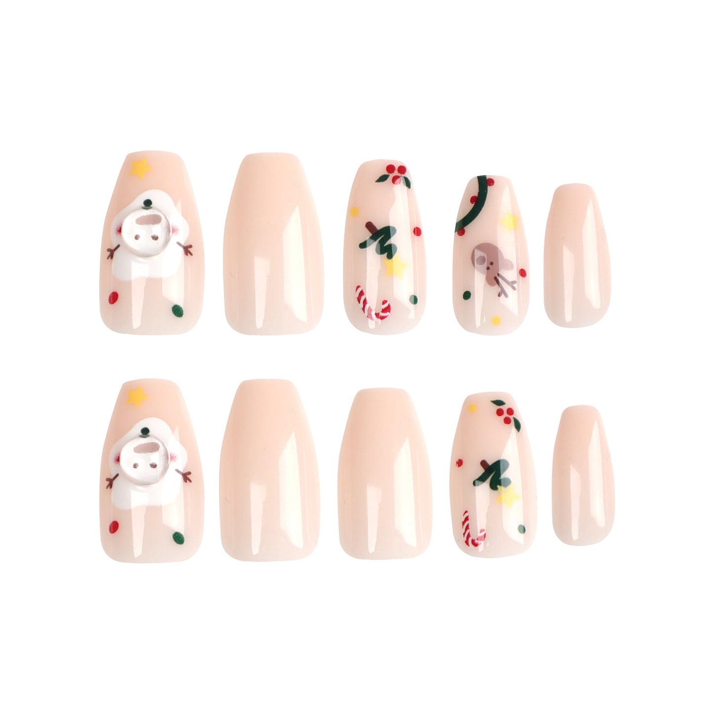 Snowy Delight | Medium Coffin Manicure | Press On Nails N500