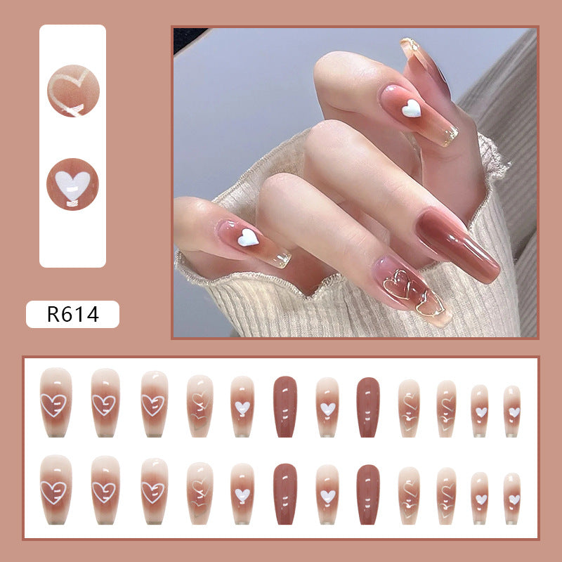 Lovely Pink Heart  | Long Coffin Manicure  | Press On Nail