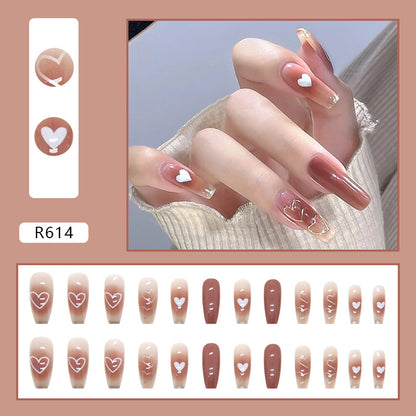 Lovely Pink Heart  | Long Coffin Manicure  | Press On Nail