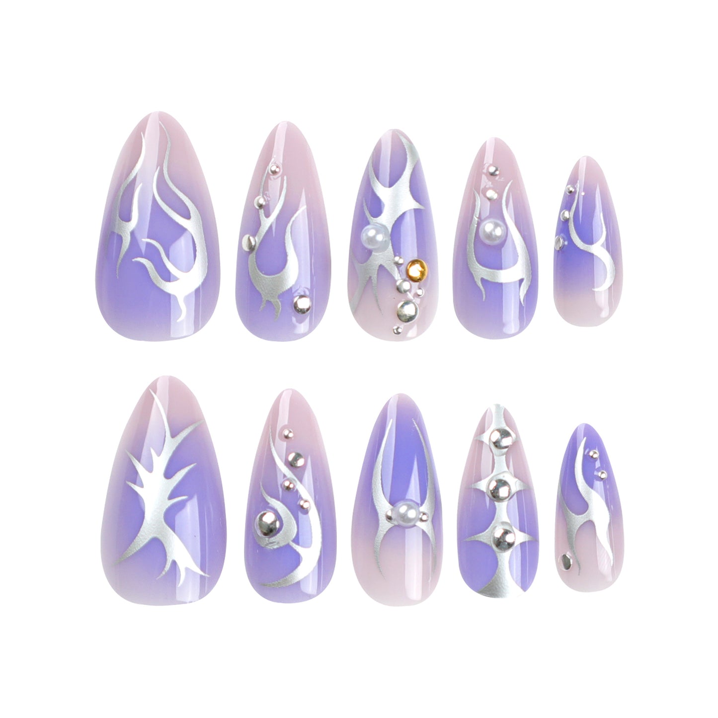 Metallic Lavender Stunner| Medium Almond Manicure | Press On Nails N587