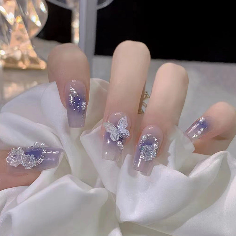 Crystal Butterfly | Long Coffin Manicure  | Press On Nail