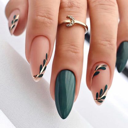 Brown Leaf| Medium Almond Manicure | Press On Nails N556