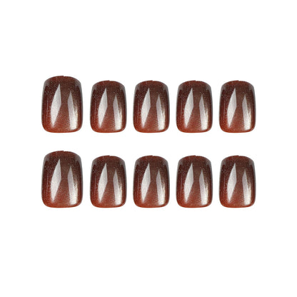 Mocha Cat-Eye Magic| Short Squoval Manicure | Press On Nails N408