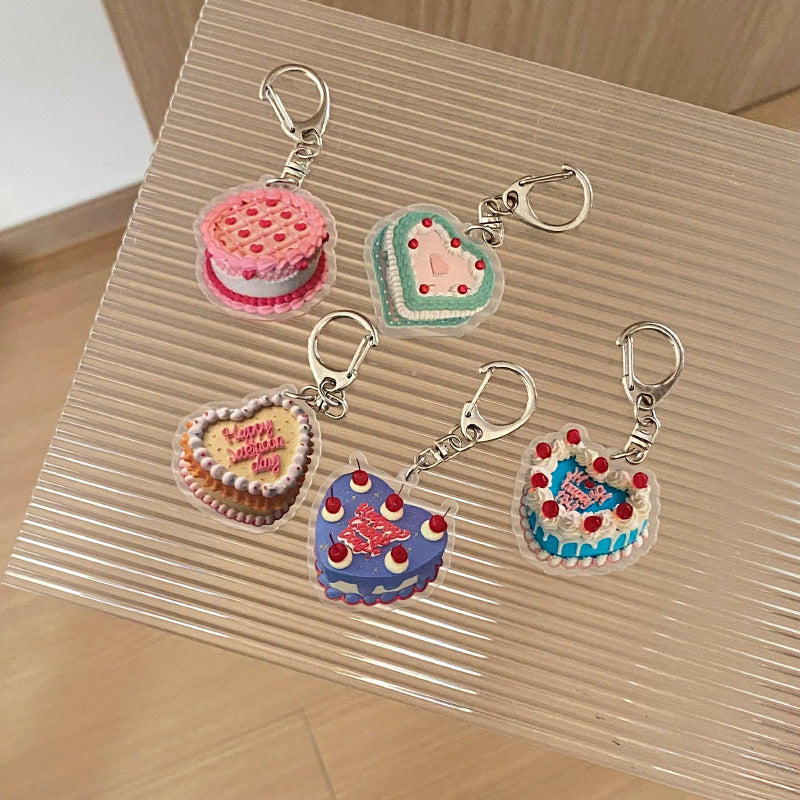 Acrylic Cake Design Bag KeyChain |Cake Pendant Schoolbag Hanging Decoration K8