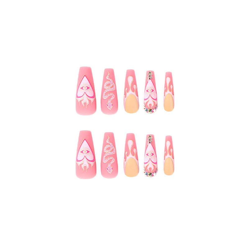 Sweet Pink Venom| Long Coffin Manicure | Press On Nails N676