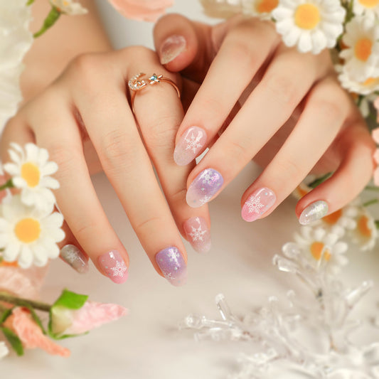 Frosty Wonderland Glam | Short Almond Manicure | Press On Nails N487