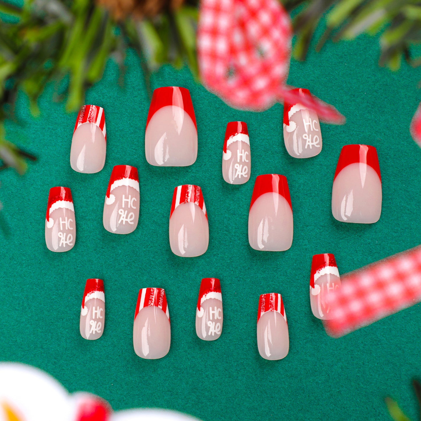 Red Velvet Hat Charm| Medium Almond Manicure | Press On Nails N463