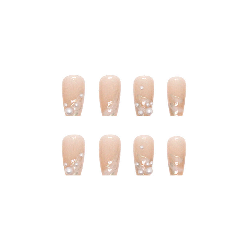 Gold Pink Pearl | Long Coffin Manicure  | Press On Nail