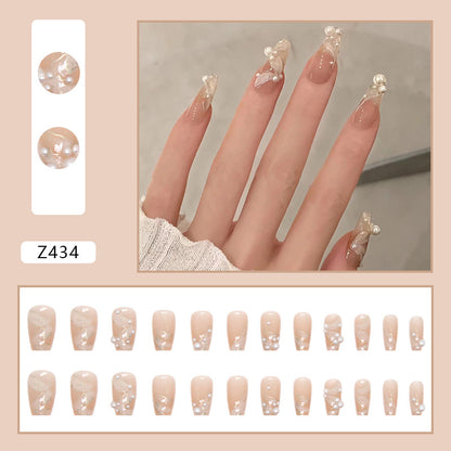 Gold Pink Pearl | Long Coffin Manicure  | Press On Nail