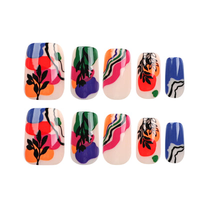 Vibrant Foliage | Medium Coffin Manicure | Press On Nails N755