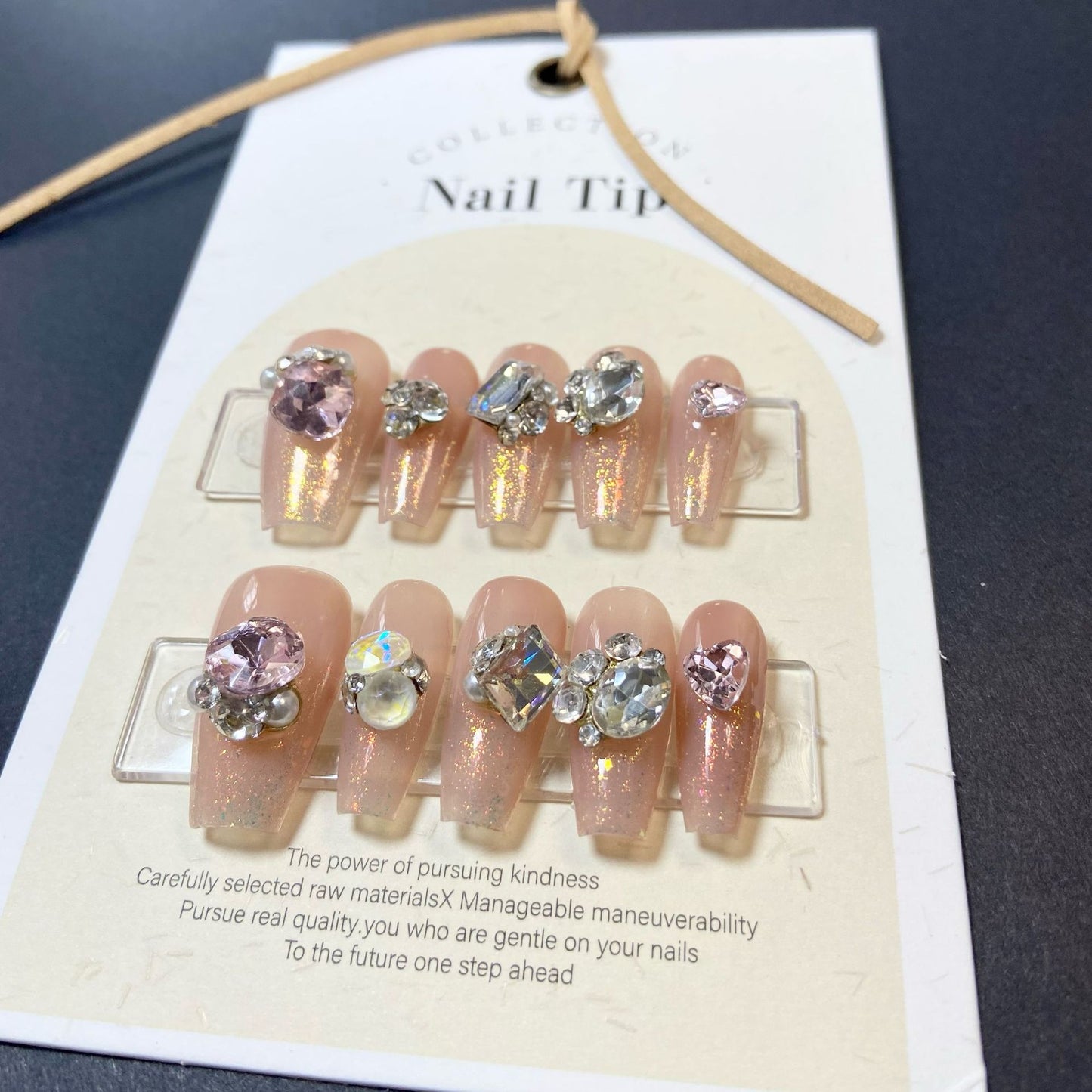 Sunset Gem Delight| Long Coffin Manicure  | Handmade Press on Nails H136