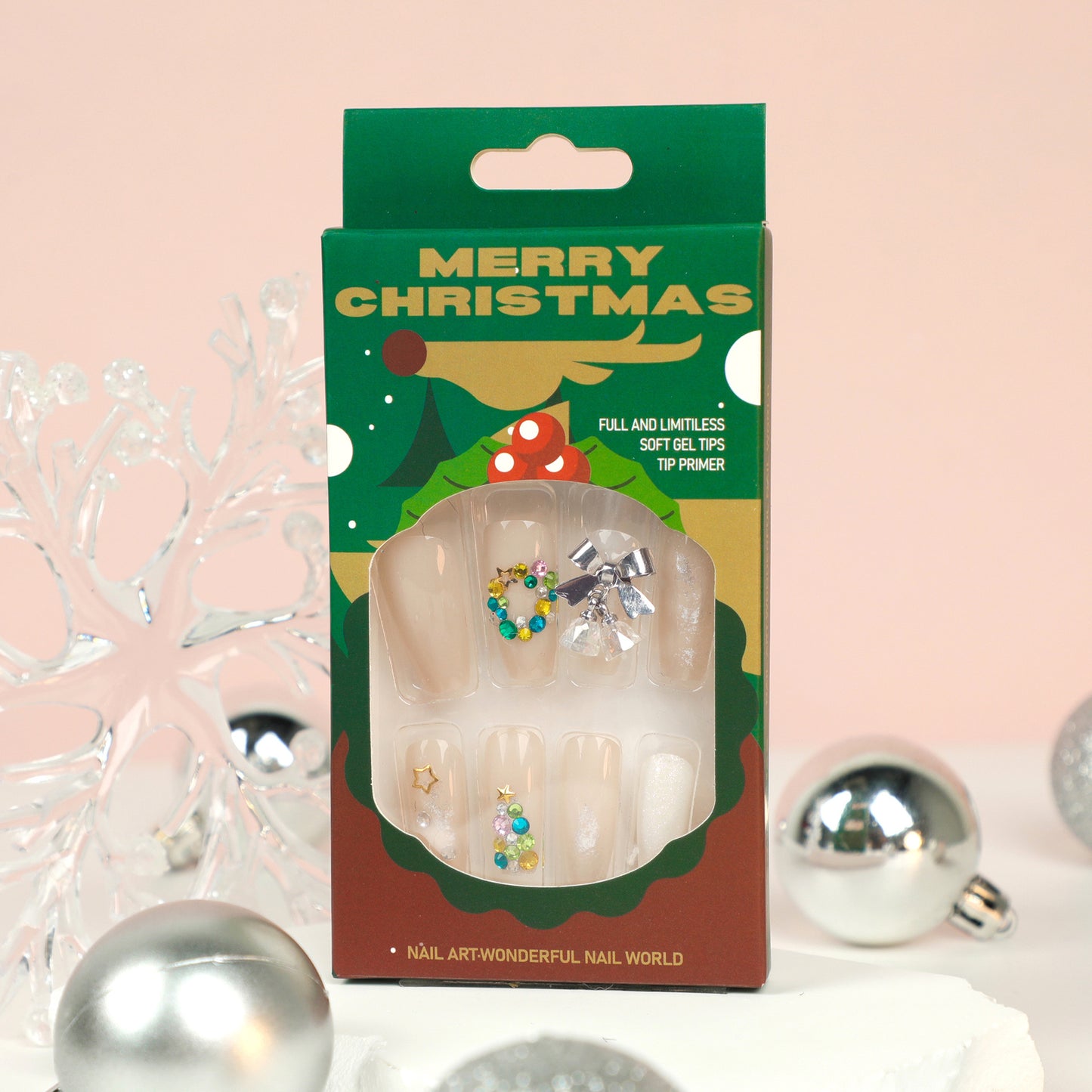 Jingle Bells | Medium Coffin Manicure | Press On Nails N485