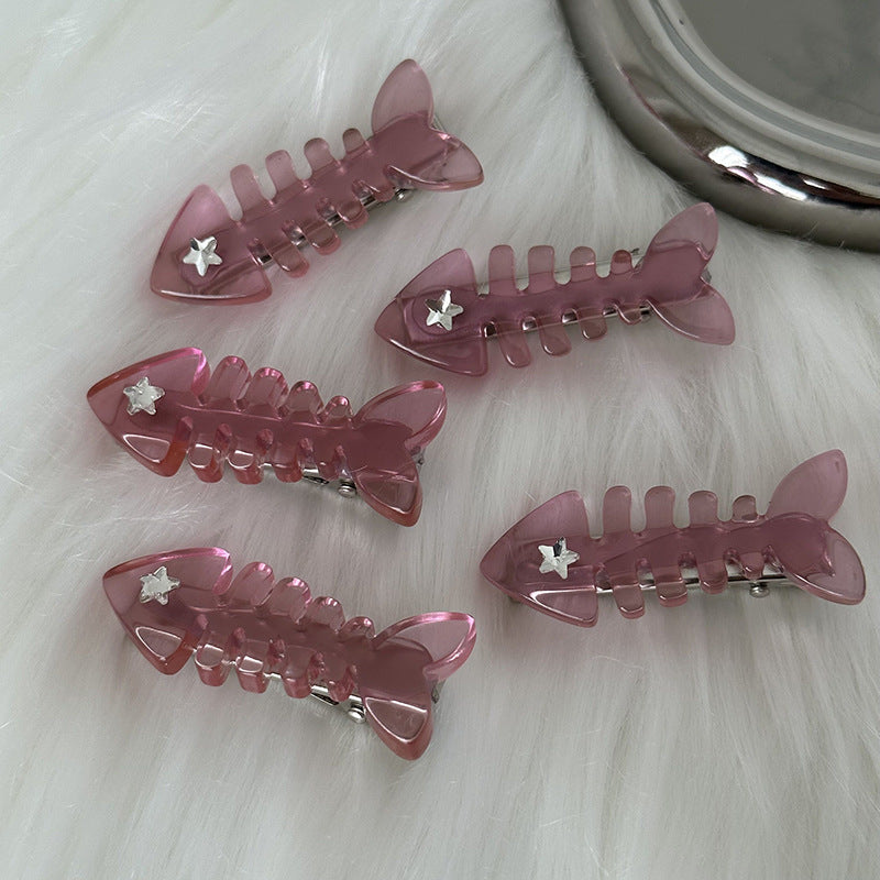 Acetate y2k Pink FishBone Hair Clip |Hair Snap Clip |Hair Barrette |Duckbill Hairpin 2pcs A40