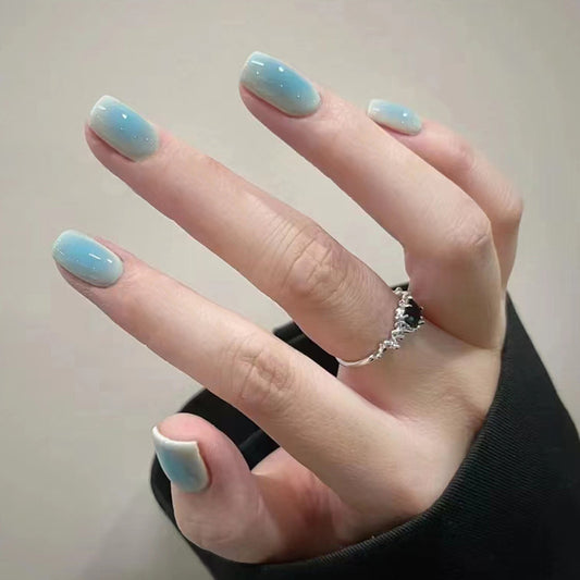 Serene Sky Ombre | Short Squoval Manicure | Press On Nails