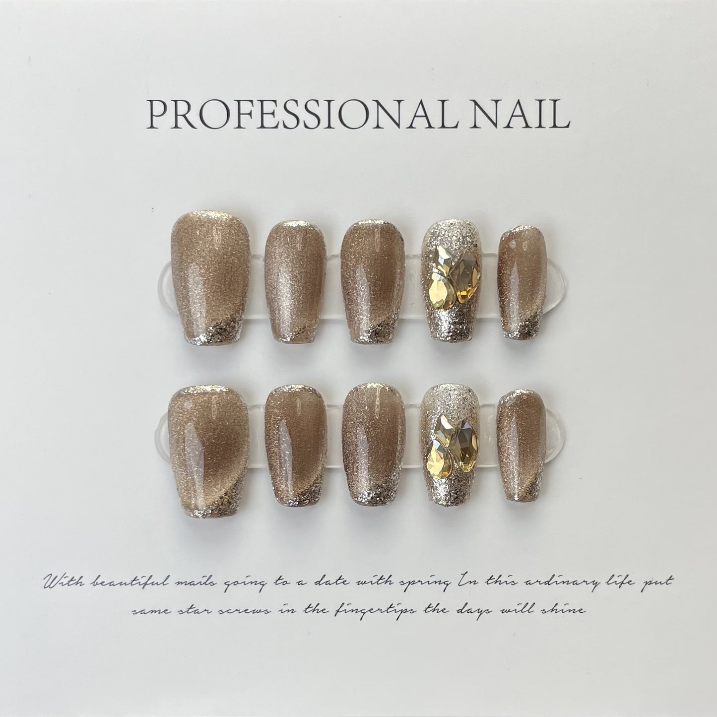 Champagne Gold| Long Coffin Manicure| Handmade Press on Nails H218