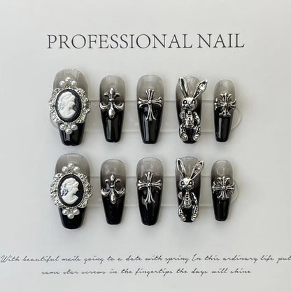 Nightfall Butterfly| Long Coffin Manicure| Handmade Press on Nails H287