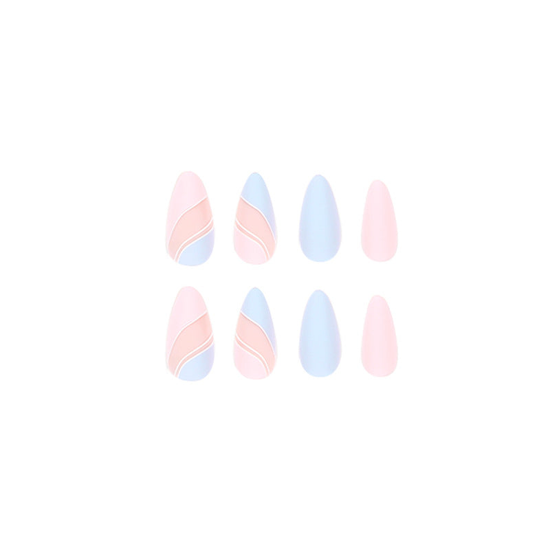 Baby Blue Pink Swirl|Medium Almond Manicure | Press On Nails N530