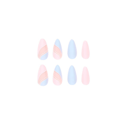 Baby Blue Pink Swirl|Medium Almond Manicure | Press On Nails N530