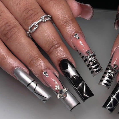 Enigma Star Cross| Long Coffin Manicure | Press On Nails N538