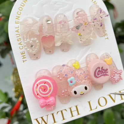 Sweet My Melody| Long Coffin Manicure  | Handmade Press on Nails H51