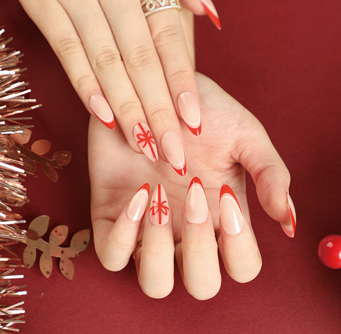 Christmas Gift Bow| Medium Almond Manicure | Press On Nails N495