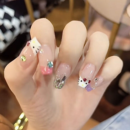 Pastel Kitty | Long Coffin Manicure  | Handmade Press on Nails H58