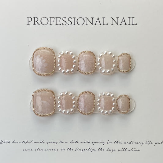 Nude Pearl| Short Squoval Manicure | Handmade Press On Nail H243