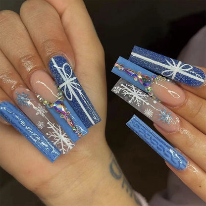 Dazzle Snow| Long Coffin Manicure | Press On Nails N512