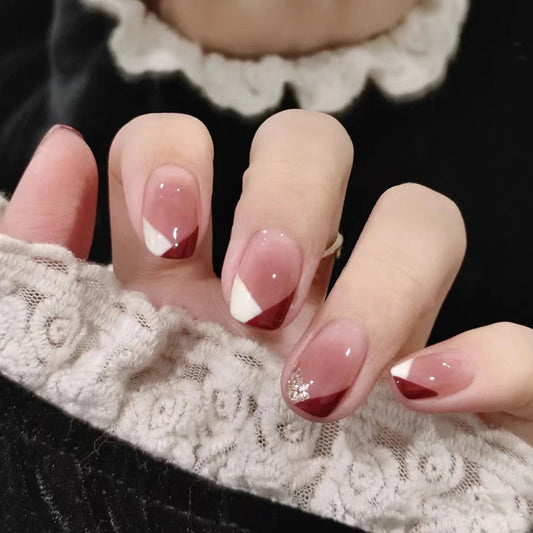 Embellished French | Short Squoval Manicure | Press On Nail